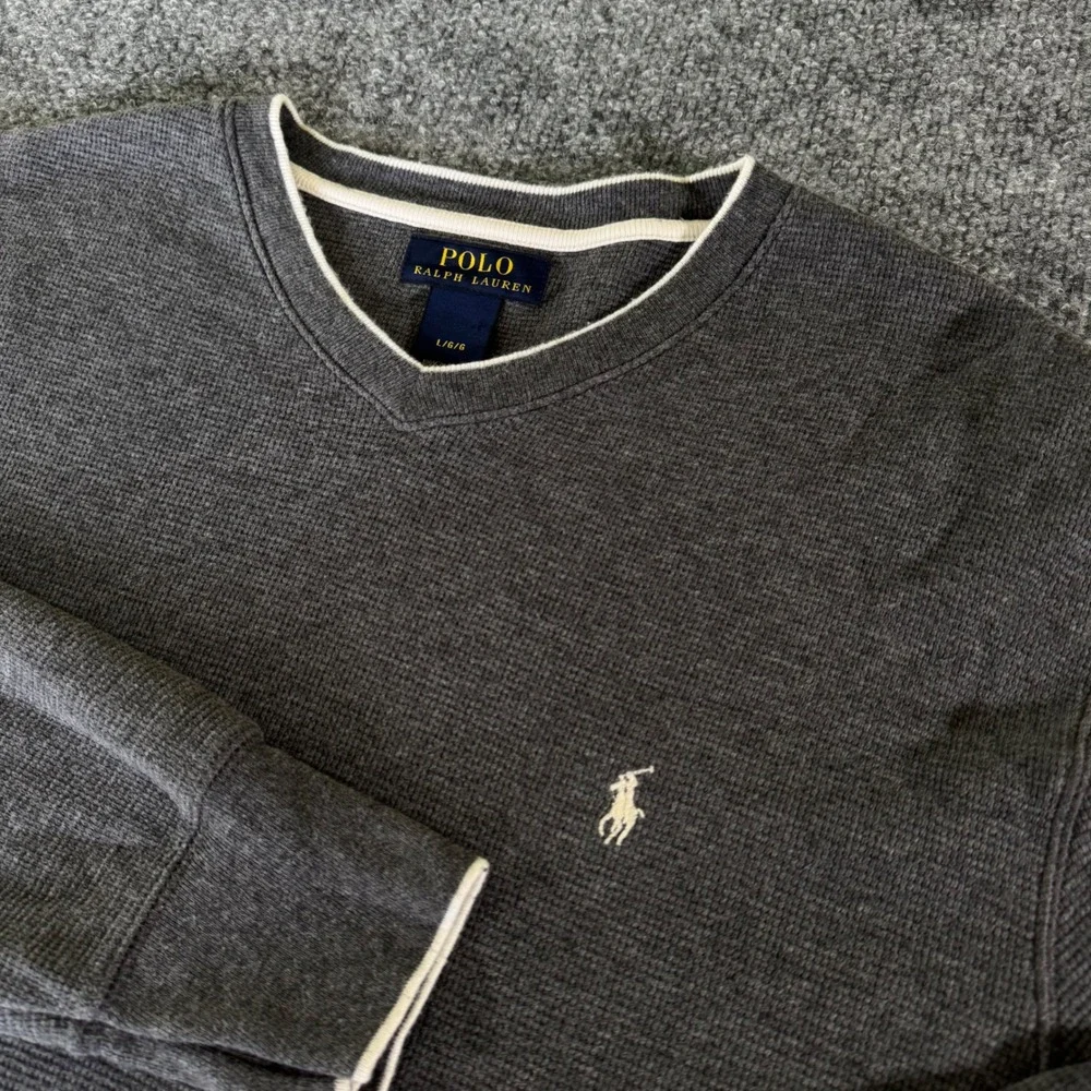 Polo Ralph Lauren Waffle Knit Thermal Mens Large Crew Neck Cotton Grey Shirt